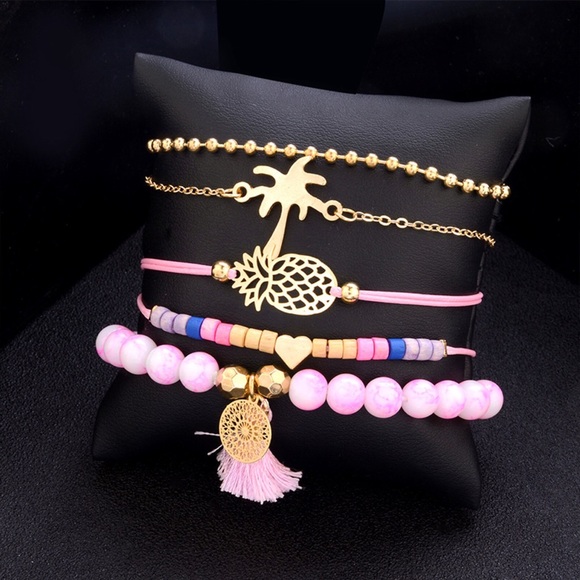 5 Pcs Bracelet Set w/ Pineapple & Palm Tree - Picture 2 of 8